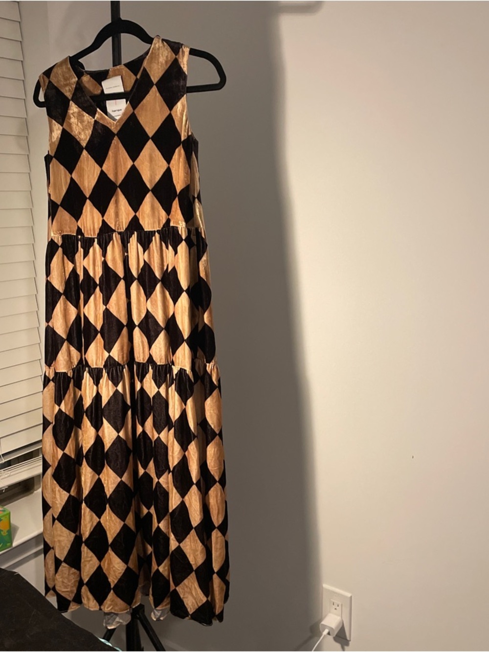 Fabrique Sleeveless Black and Gold Harlequin Maxi Dress Limited Edition
